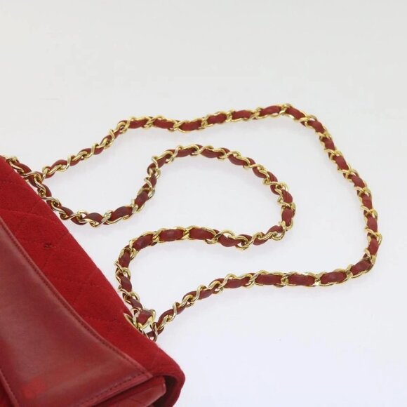 CHANEL Matelasse Chain Shoulder Bag Canvas Red CC Auth 59869A - Picture 9 of 16